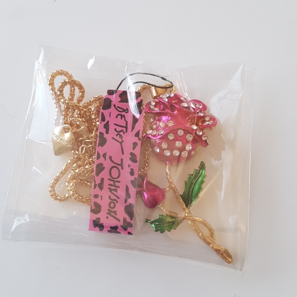 Betsey Johnson Style Necklace Rose with Crystal Pendant Chain - Picture 12 of 12